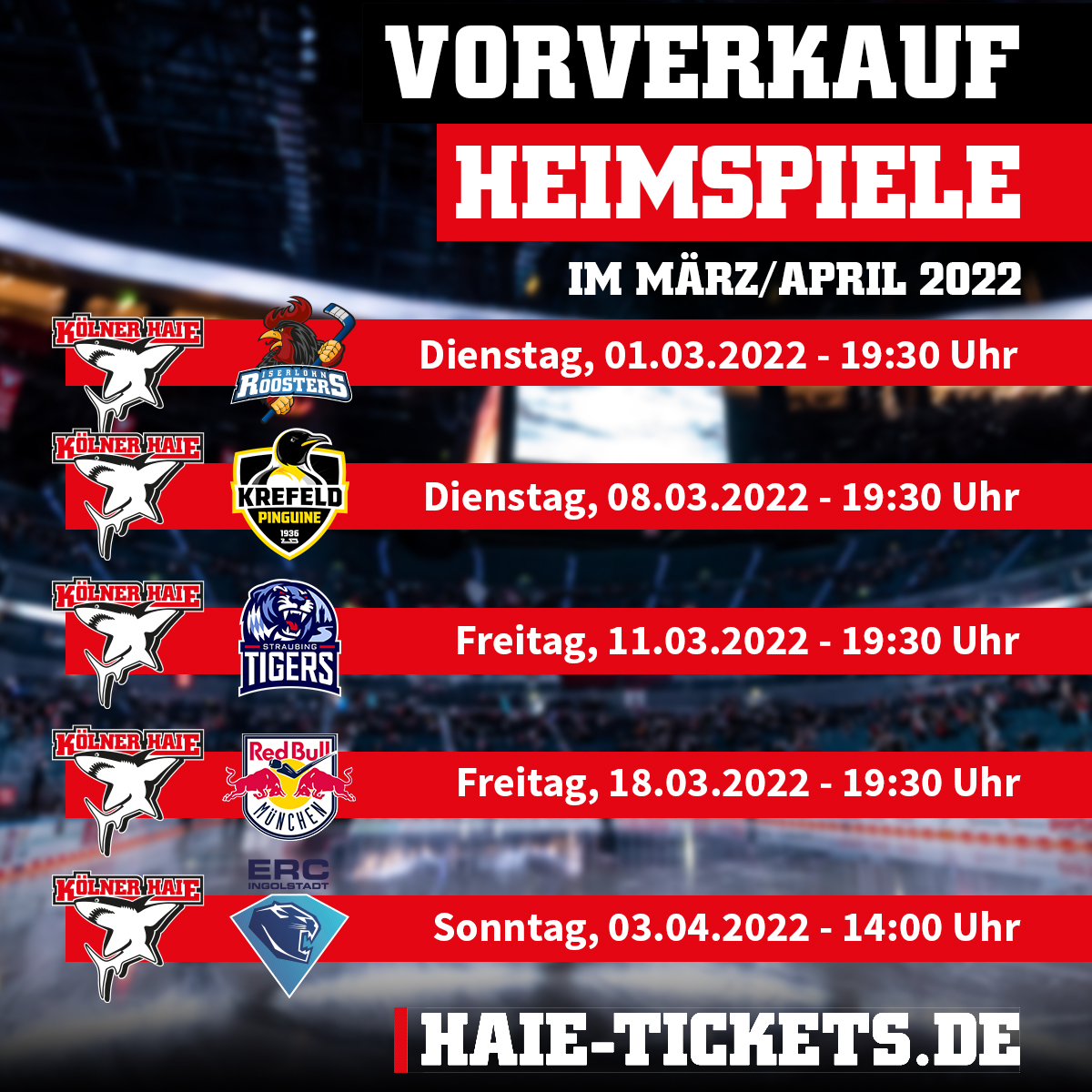 Tickets für alle Heimspiele der Hauptrunde Haie.de